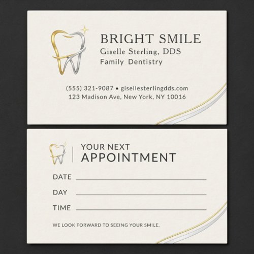 Gold Silver Metallic Dentist Appointment Card