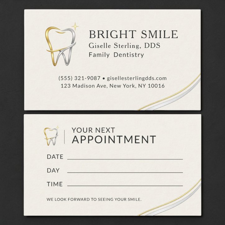 Gold Silver Metallic Dentist Appointment Card