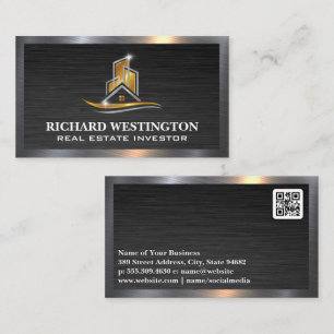 Gold Silver Metallic Real Estate Logo QR Business Card