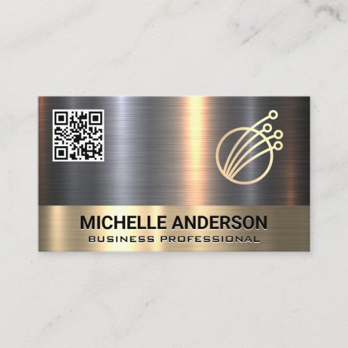 Gold Silver Metallic  Tech Logo  QR Code Business Card