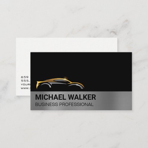 Gold Silver Modern Logo  Auto Services Business Card