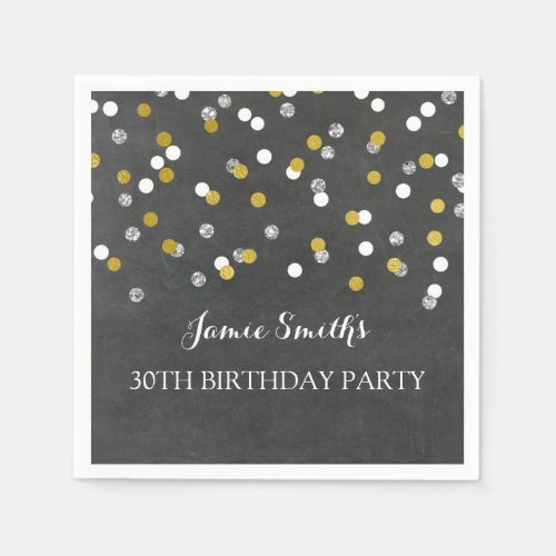 Gold Silver Monogram 30th Birthday Napkin confetti