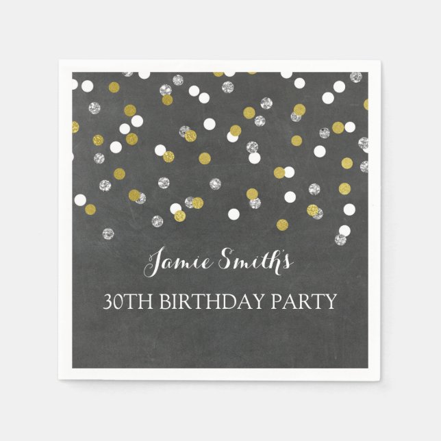 Gold Silver Monogram 30th Birthday Napkin confetti (Front)