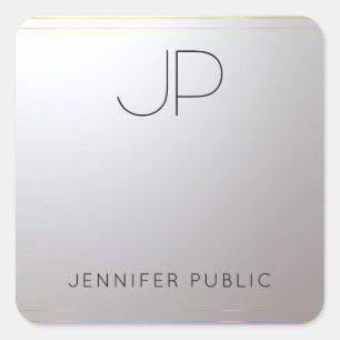 Gold Silver Monogram Template Initial Letter Square Sticker