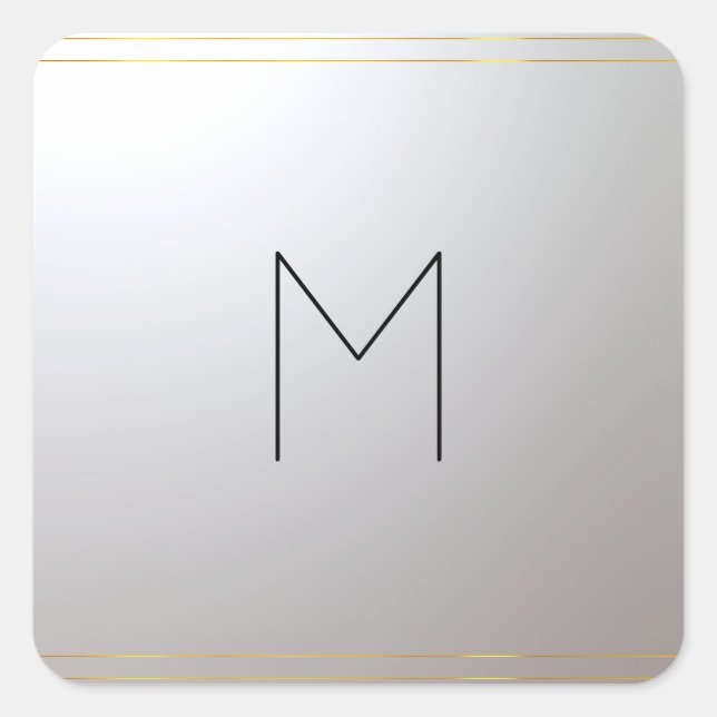 Gold Silver Monogrammed Template Initial Letter Square Sticker (Front)