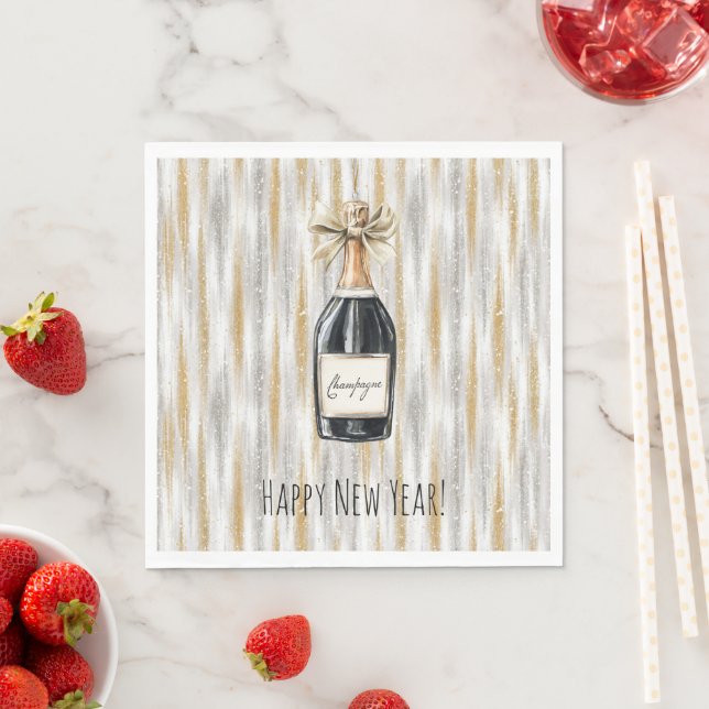 Gold Silver New Year's Eve Champagne Bottle Napkins (Insitu)