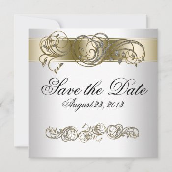 Gold Silver Ornate Formal Save The Date by Wedding_Trends at Zazzle