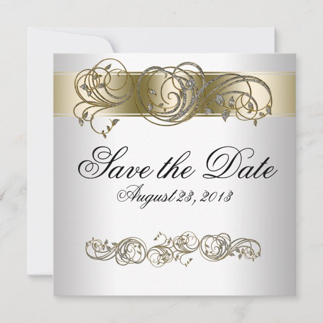 Gold Silver Ornate Formal Save the Date (Front)