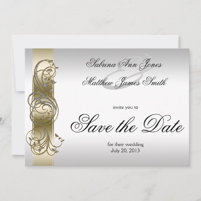 Gold Silver Ornate Formal Save the Date (Front)
