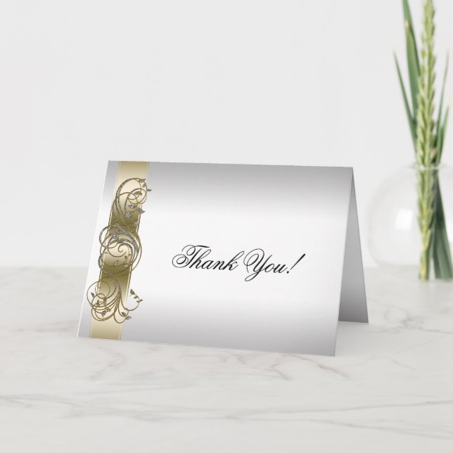 Gold Silver Ornate Formal  Thank You Card (Front)