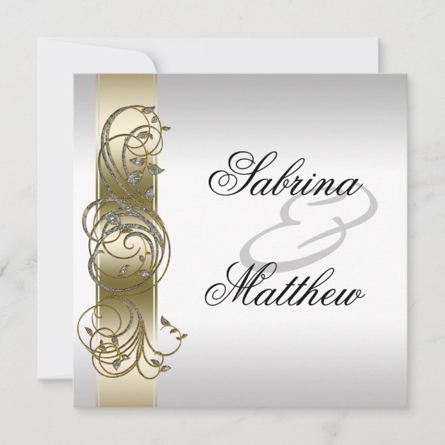 Gold Silver Ornate Formal Wedding Invitation (Front)
