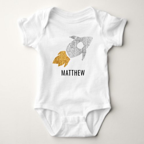 Gold Silver Personalized Rocket Outer Space Kids Baby Bodysuit