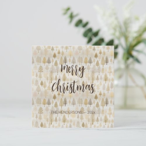Gold Silver Pine Trees Christmas Card