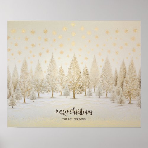 Gold Silver Pine Trees Christmas Poster