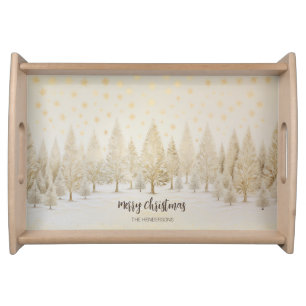 Gold Silver Pine Trees Christmas Serving Tray