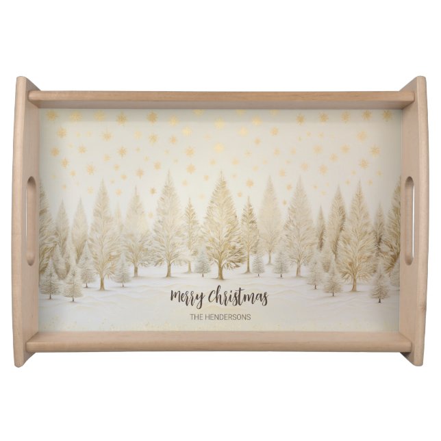 Gold Silver Pine Trees Christmas Serving Tray (Front)