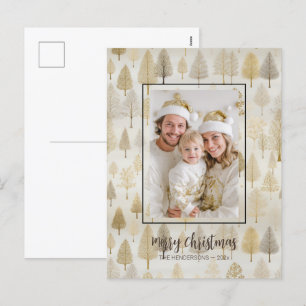 Gold Silver Pine Trees Photo Christmas Postcard