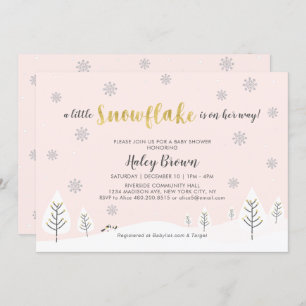 Gold, Silver & Pink Winter Wonderland Baby Shower Invitation