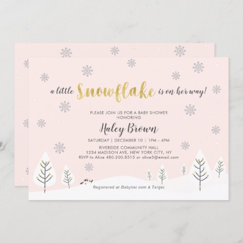 Gold Silver  Pink Winter Wonderland Baby Shower Invitation