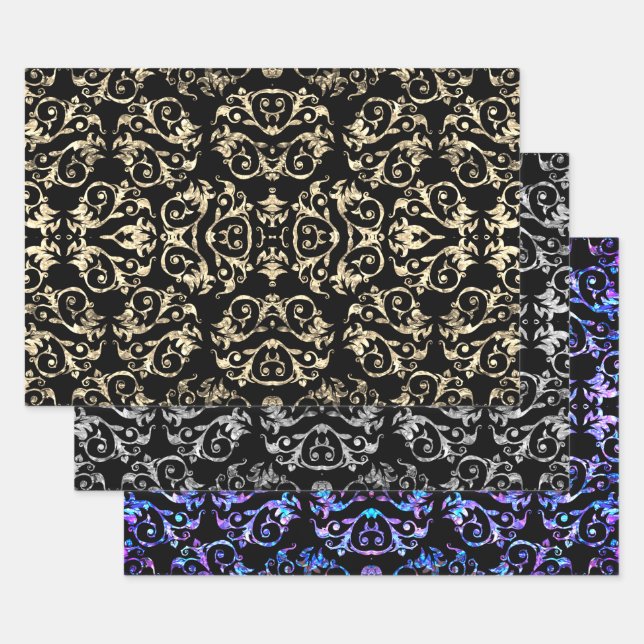 Gold Silver & Purple Mother Of Pearl Collection Wrapping Paper Sheets (Set)