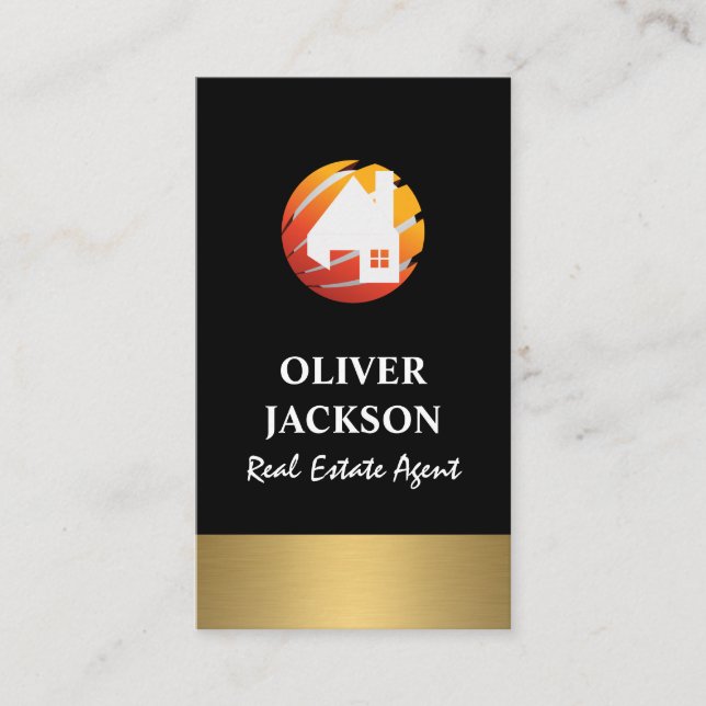 Gold Silver Real Estate Home Globe Logo Business Card (Front)