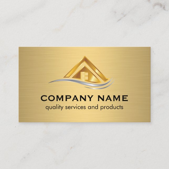 Gold Silver Real Estate Home Logo Business Card (Front)
