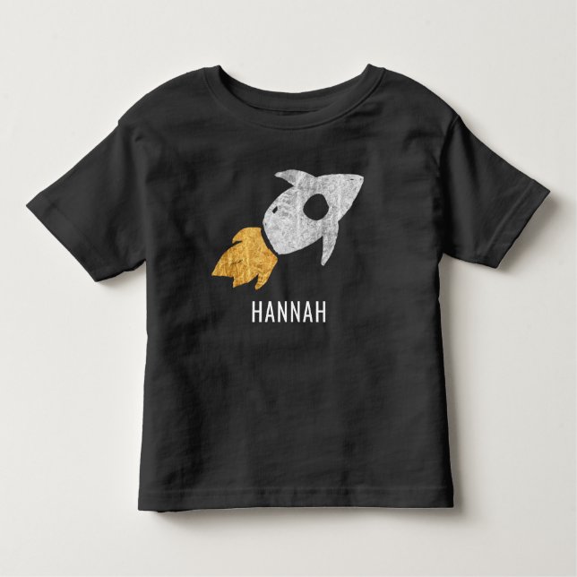 Gold Silver Rocket Outer Space Kids Personalized Toddler T-shirt (Front)