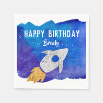 Gold Silver Rocket Ship Galaxy Birthday Party Napkins