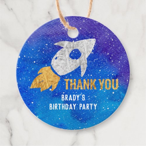Gold Silver Rocket Ship Galaxy Thank You Space Favor Tags
