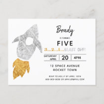 Gold Silver Rocket Ship Outer Space Birthday Party Invitation Postcard