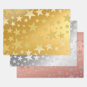 Gold Silver Rose Gold glitter star Wrapping Paper Sheets