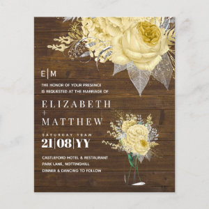 Gold Silver Roses Floral Wedding Invites