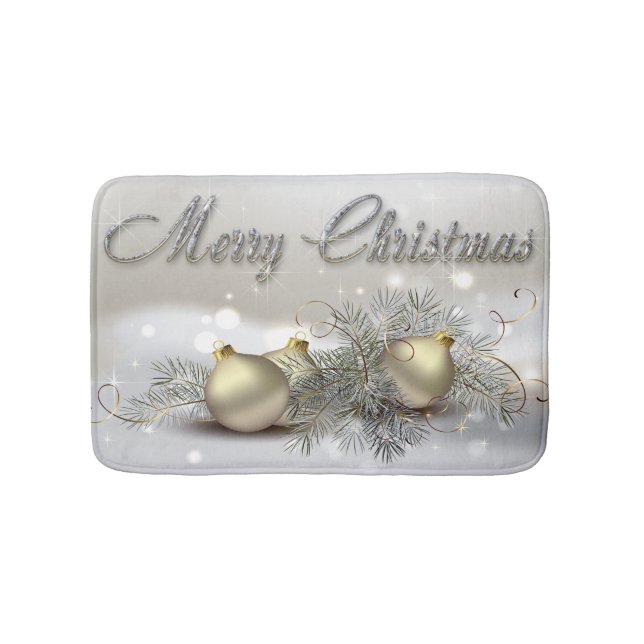 Gold & Silver Shimmer Christmas Ornaments Bathroom Mat (Front)