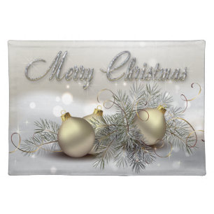 Gold & Silver Shimmer Christmas Ornaments Cloth Placemat