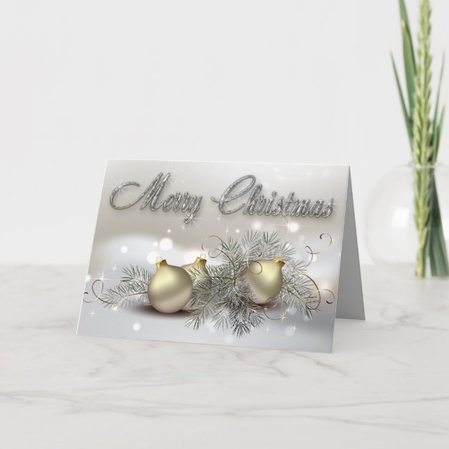 Gold & Silver Shimmer Christmas Ornaments Holiday Card (Front)
