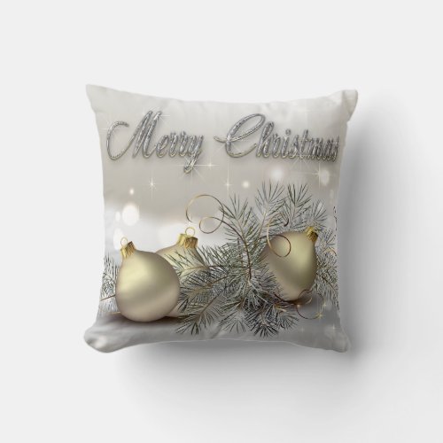 Gold  Silver Shimmer Christmas Ornaments Throw Pillow