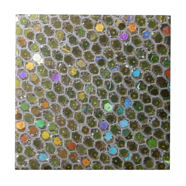 Gold Silver Shimmering Glitter Sparkles Pattern Ceramic Tile (Front)
