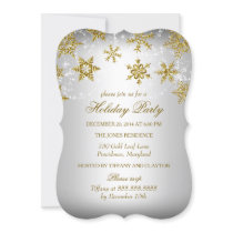 Gold & Silver Snowflake Christmas Holiday Party Invitation