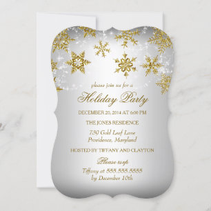 Gold & Silver Snowflake Christmas Holiday Party Invitation
