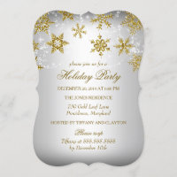 Gold & Silver Snowflake Christmas Holiday Party Invitation