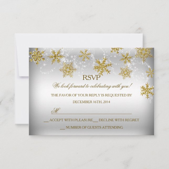 Gold & Silver Snowflake Christmas Holiday RSVP (Front)