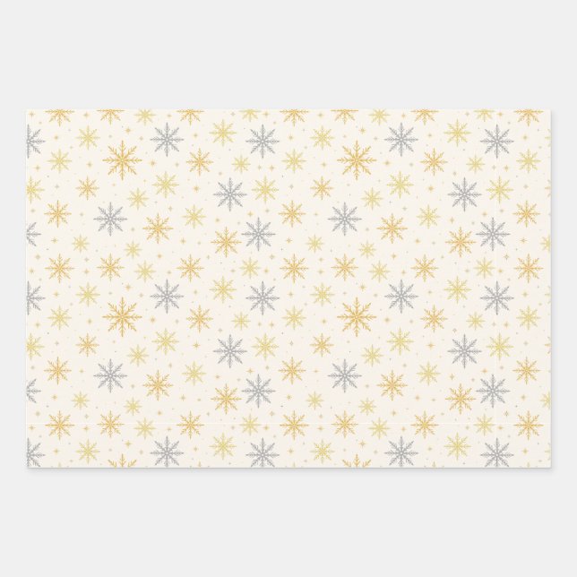 Gold Silver Snowflake Christmas Seamless Pattern Wrapping Paper Sheets (Front)