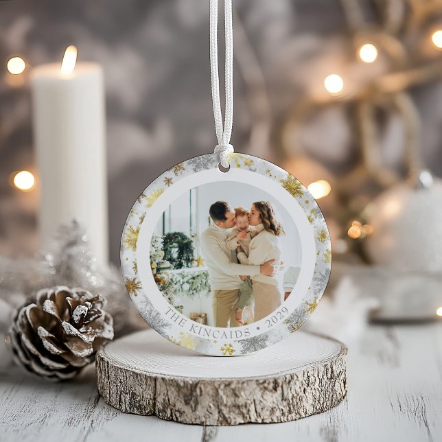 Gold & Silver Snowflake Family Photo Ornament (Creator Uploaded)