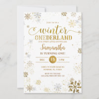 Gold Silver Snowflakes First Birthday 