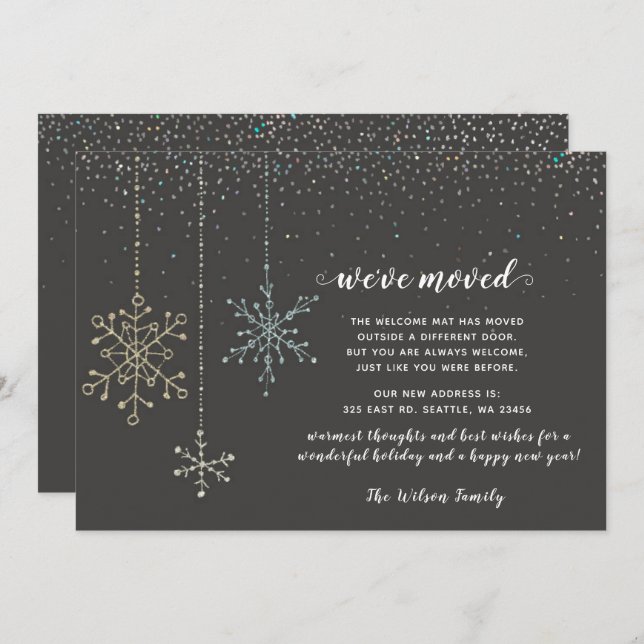 Gold Silver Snowflakes We've Moved Holiday Cards (Front/Back)