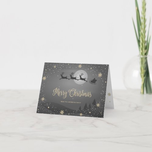 Gold Silver Snowy Santa Photo Merry Christmas Card