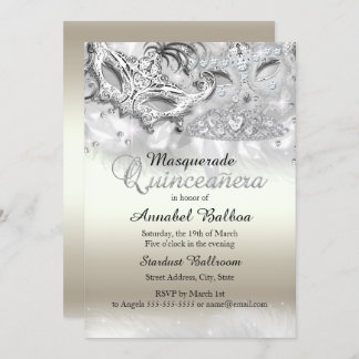 Gold Silver Sparkle Masquerade Quinceanera Invite
