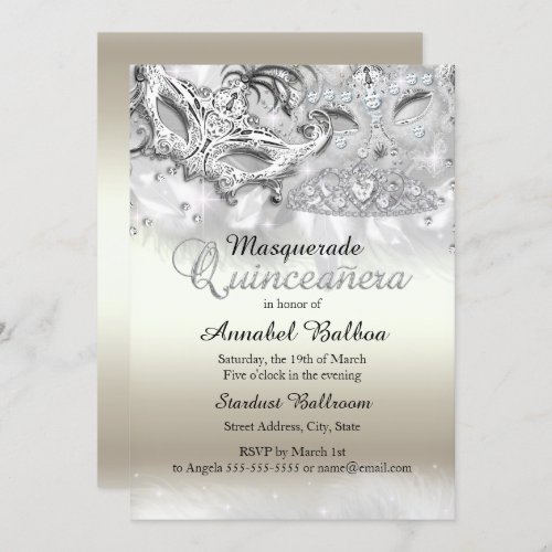 Gold Silver Sparkle Masquerade Quinceanera Invite