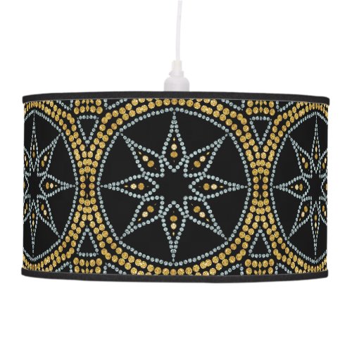 Gold  Silver Star on Black Lampshade Pendant Lamp