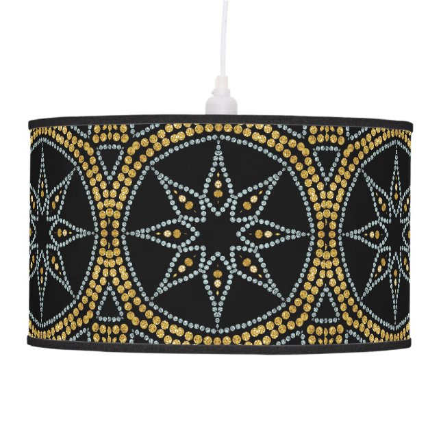 Gold & Silver Star on Black Lampshade Pendant Lamp (Front)